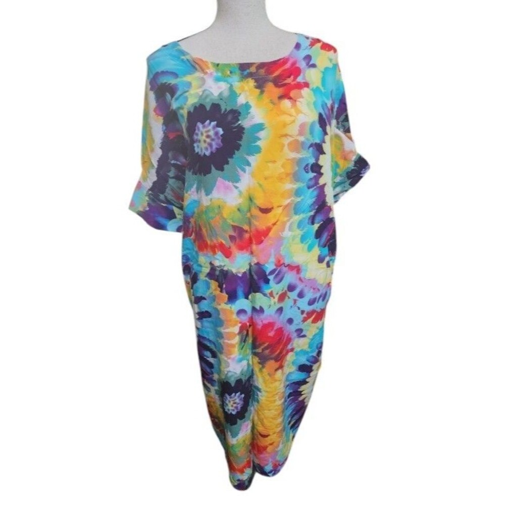 Seven Islands Tie-Dye Dress Size M Rayon Flowy Boho Hippie